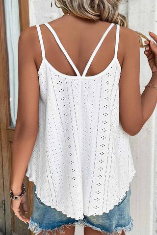 Eyelet Strappy Tank Top - White