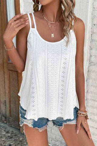 Eyelet Strappy Tank Top - White