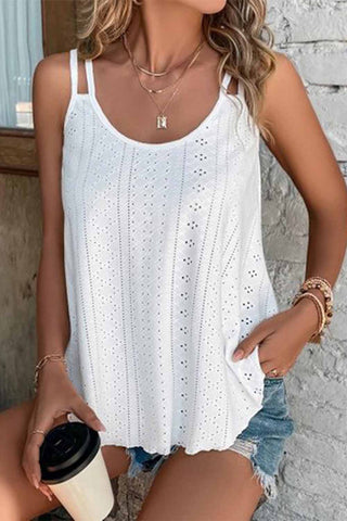 Eyelet Strappy Tank Top - White