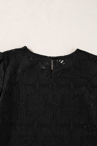 Jacquard Half Sleeve Top - Black