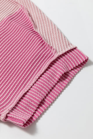 Textured Short Sleeve Color Block Top - Pink