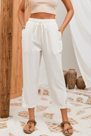 Elastic Waist Linen Pants - Khaki