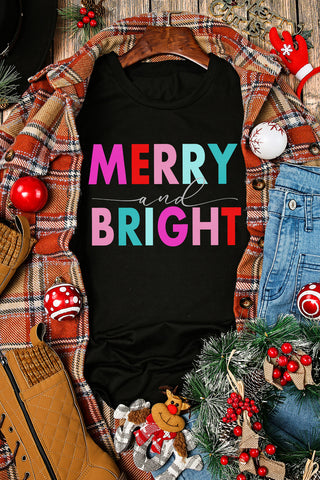 Merry and Bright Christmas Tee - Black