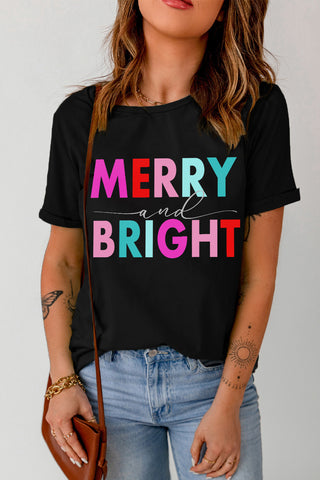 Merry and Bright Christmas Tee - Black