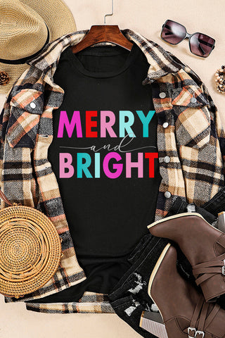 Merry and Bright Christmas Tee - Black