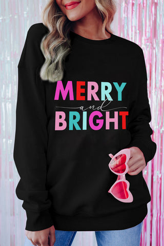 Merry and Bright Christmas Crew Neck Sweatshirt - Black