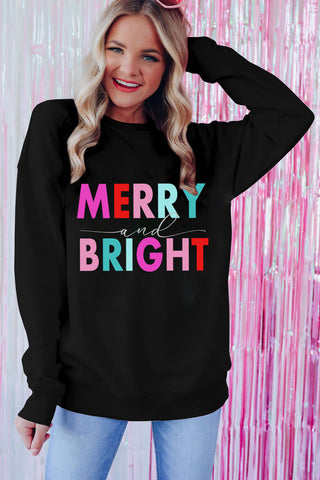 Merry and Bright Christmas Crew Neck Sweatshirt - Black