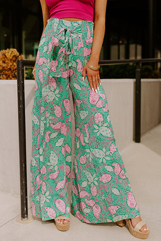 Paisley Wide Leg Pants - Mint and Pink