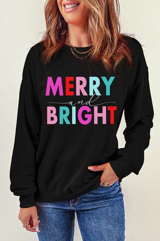 Merry and Bright Christmas Crew Neck Sweatshirt - Black