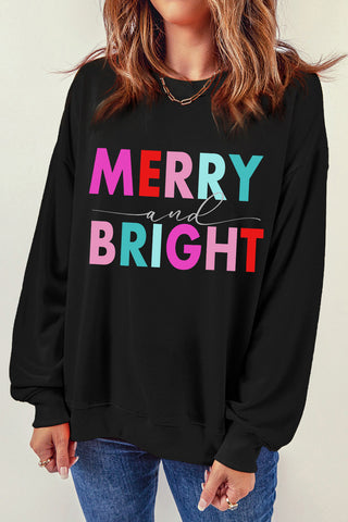 Merry and Bright Christmas Crew Neck Sweatshirt - Black