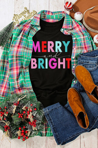 Merry and Bright Christmas Crew Neck Sweatshirt - Black
