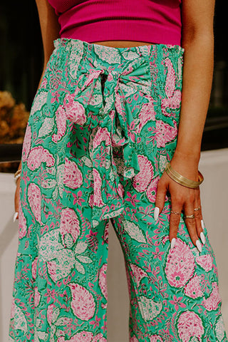 Paisley Wide Leg Pants - Mint and Pink