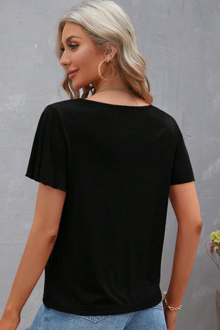 Criss Cross V-Neck Top - Black