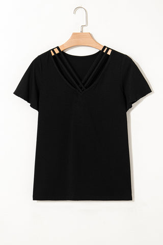 Criss Cross V-Neck Top - Black