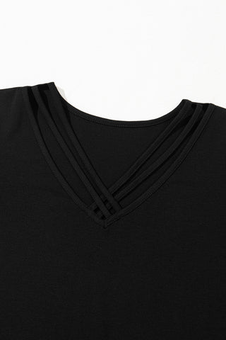 Criss Cross V-Neck Top - Black