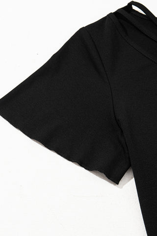 Criss Cross V-Neck Top - Black