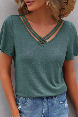 Criss Cross V-Neck Top - Green
