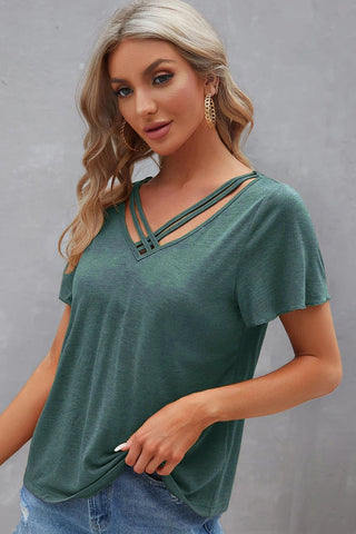 Criss Cross V-Neck Top - Green