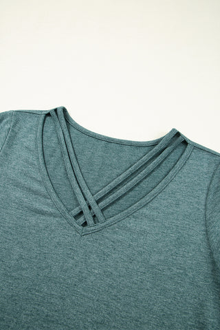 Criss Cross V-Neck Top - Green