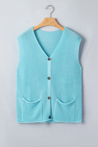 Button Up Sweater Tank - Blue