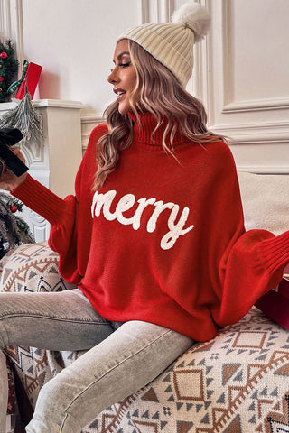 Merry Turtleneck Sweater - Red