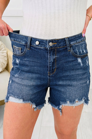 Raw Hem Super Stretchy Denim Shorts - Dark Wash