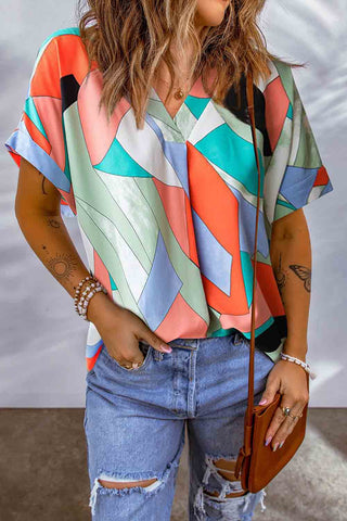 Geometric V-Neck Top