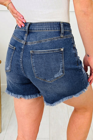 Raw Hem Super Stretchy Denim Shorts - Dark Wash