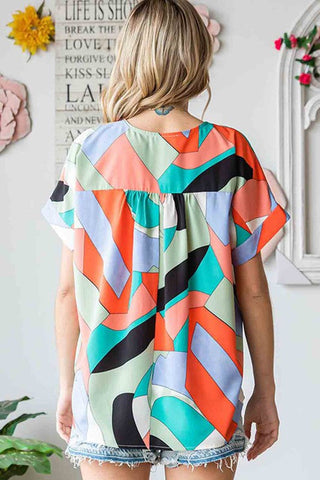 Geometric V-Neck Top