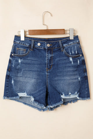 Raw Hem Super Stretchy Denim Shorts - Dark Wash