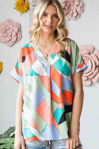 Geometric V-Neck Top