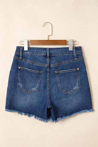 Raw Hem Super Stretchy Denim Shorts - Dark Wash