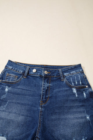 Raw Hem Super Stretchy Denim Shorts - Dark Wash