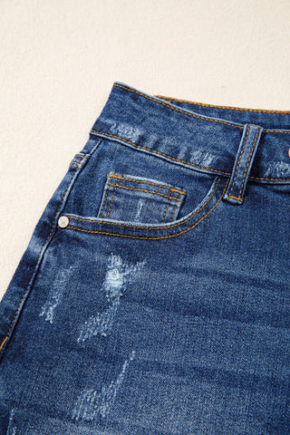 Raw Hem Super Stretchy Denim Shorts - Dark Wash