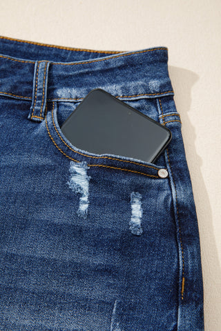 Raw Hem Super Stretchy Denim Shorts - Dark Wash