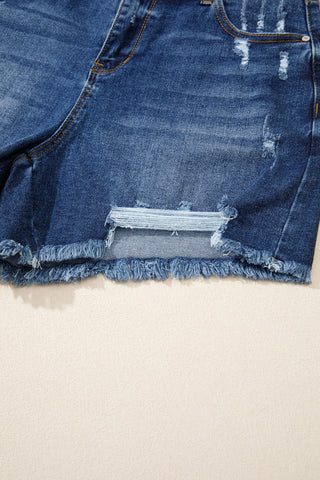 Raw Hem Super Stretchy Denim Shorts - Dark Wash