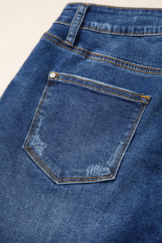 Raw Hem Super Stretchy Denim Shorts - Dark Wash