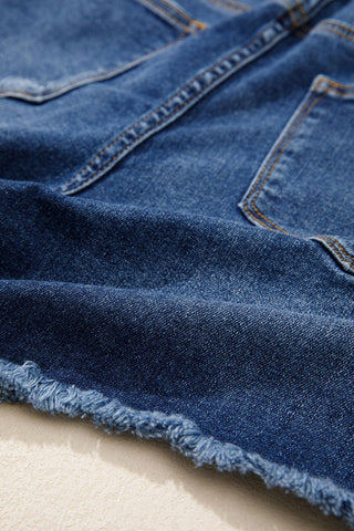 Raw Hem Super Stretchy Denim Shorts - Dark Wash