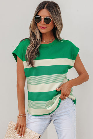Cap Sleeve Striped Top - Green