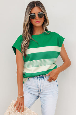 Cap Sleeve Striped Top - Green