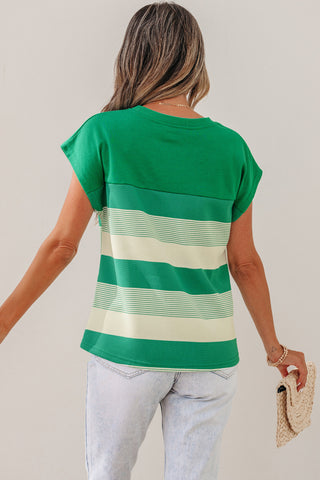 Cap Sleeve Striped Top - Green