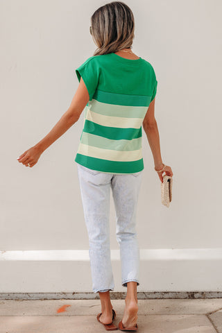Cap Sleeve Striped Top - Green