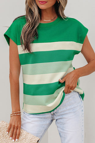 Cap Sleeve Striped Top - Green