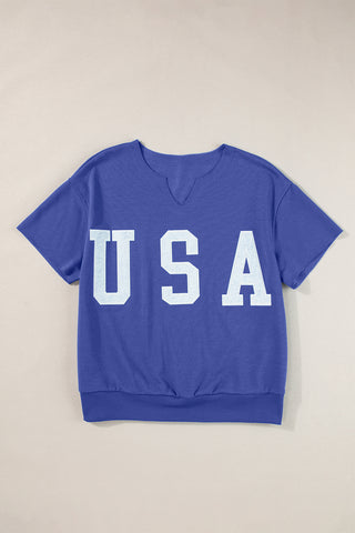 Short Sleeve USA Sweatshirt - Blue