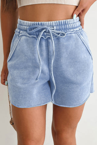 Mineral Washed Cotton Shorts - Blue