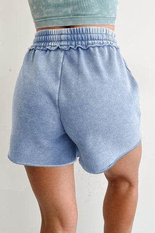 Mineral Washed Cotton Shorts - Blue