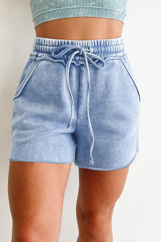 Mineral Washed Cotton Shorts - Blue