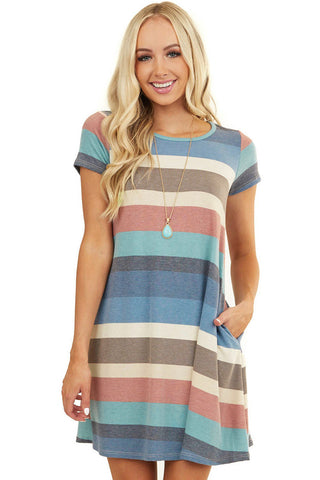 Striped Shift Dress - Blue