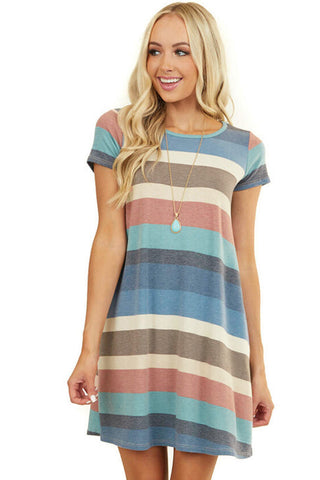 Striped Shift Dress - Blue