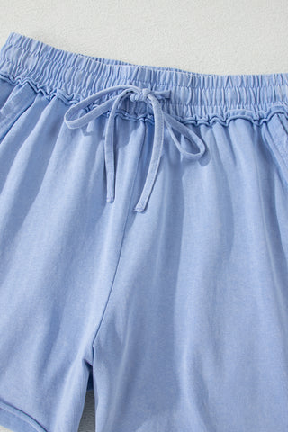 Mineral Washed Cotton Shorts - Blue